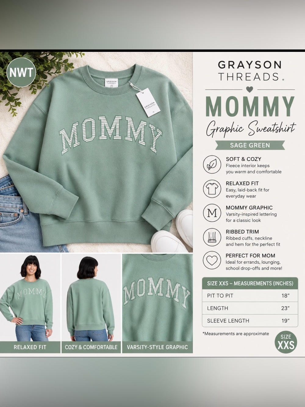 Grayson Threads Sage Green 'MOMMY' Varsity Pullover
